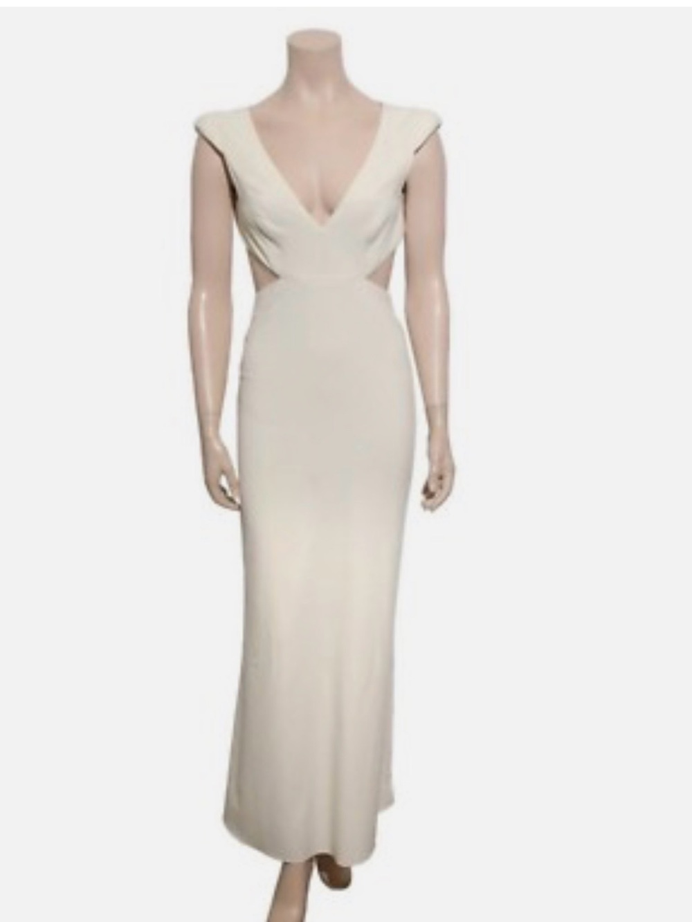 Halston Heritage Cream Plunge Cutout Evening Gown